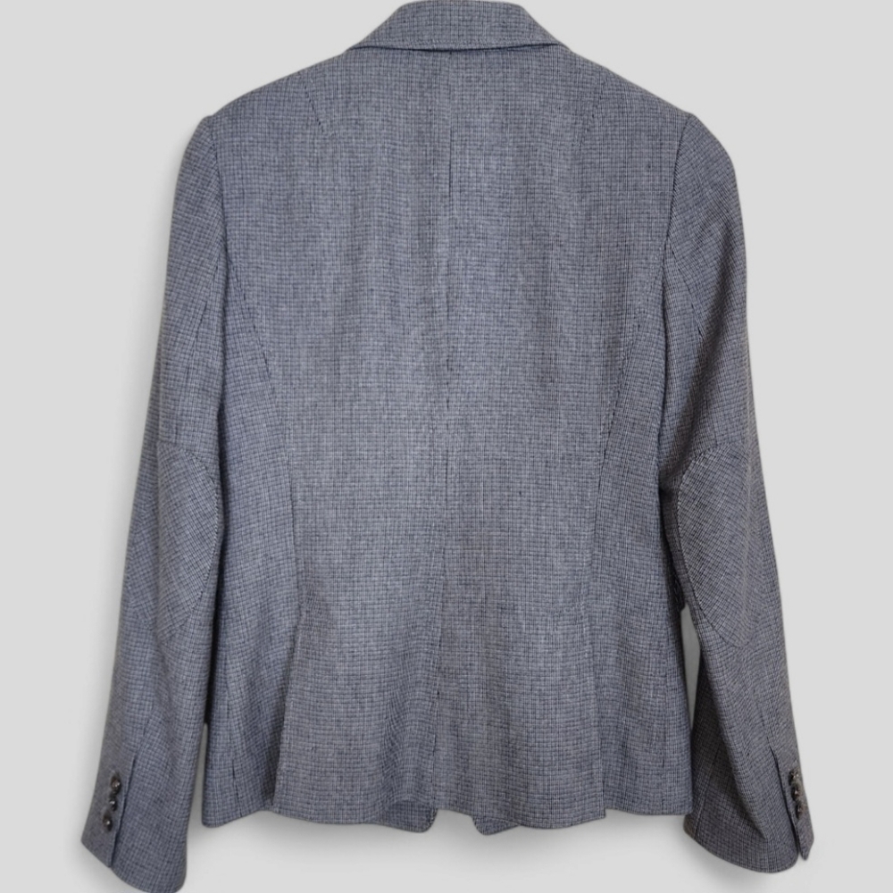 Banana Republic Italian Fabric Blazer Size 2 Grey Houndstooth Elbow Patch Jacket - Picture 2 of 12